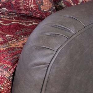 Fauteuil Perrine (avec repose-pieds) Cuir synthétique marron / Tissu rouge