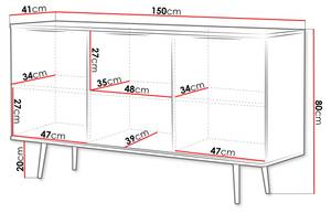 Sideboard Pinelli Grau - Holzwerkstoff - 150 x 80 x 41 cm