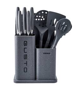 Gusto 12-tlg. Messer u. Schneidebrettset Grau - Porzellan - 10 x 5 x 10 cm