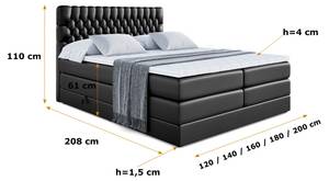 Boxspringbett DAISY KING Hochglanz Schwarz - Breite: 180 cm