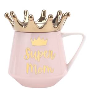 "Super Mom" Tasse Rosa Goldene Krone Gold - Pink - Keramik - 13 x 11 x 7 cm