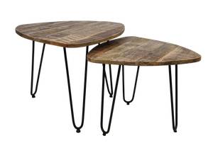 Set de 2 tables basses Dexter 2 articles Beige - Bois massif - 60 x 46 x 60 cm