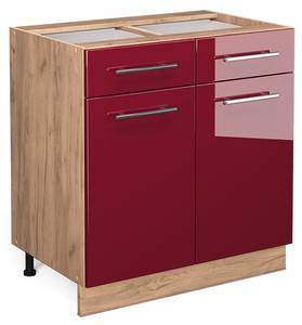 Meuble cuisine Fame-Line 38346 Bordeaux brillant - Imitation chêne truffier de sonoma - 80 x 82 x 51 cm