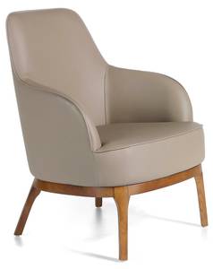 Fauteuil en similicuir et pieds en bois Marron - Gris - Cuir synthétique - Textile - 71 x 90 x 71 cm