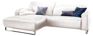 Ecksofa mit Sitztiefenverstellung YORK Beige - Echtleder - Textil - Holzart/Dekor - 284 x 85 x 111 cm