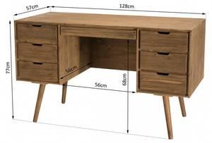 Bureau 6 tiroirs en sapin Marron - En partie en bois massif - 57 x 77 x 128 cm