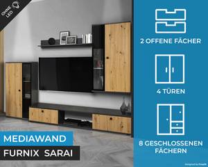 SARAI Wohnwand Matera-Artisan ohne LED Schwarz - Braun - Grau - Eiche Dekor