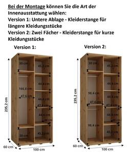 SCHWEBETÜRENSCHRANK DAVOS 8 Schwarz - Eiche Dekor - Breite: 100 cm