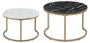 Set de 2 tables basses Christchurch Imitation marbre noir - Imitation marbre blanc - 70 x 70 cm - Diamètre : 70 cm - Bois manufacturé - Métal