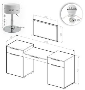 Schminktisch Lilli Hocker LED Weiß - Holzwerkstoff - 190 x 90 x 39 cm