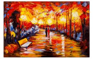 Tableau Lueur de lanterne dans l'allée Rouge - Bois massif - Textile - 90 x 60 x 4 cm