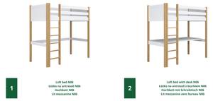 Hochbett N06 mit Schreibtisch Eiche - Weiß - 90 x 200 cm