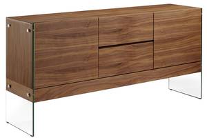 Sideboard Nussbaumholz mit Glasseiten Braun - Glas - Massivholz - Holzart/Dekor - 180 x 85 x 45 cm