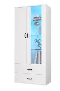 Buffet haut Neptunus Ⅴ Blanc - Bois manufacturé - Verre - Métal - 35 x 182 x 60 cm