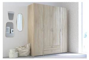 Armoire VARIA - Décor chene - 4 portes b Beige - Bois manufacturé - 160 x 185 x 51 cm