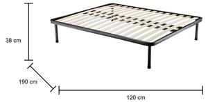 Doppelbettgestell Ottavia Grau - Metall - Holz teilmassiv - 190 x 38 x 120 cm