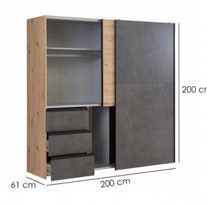 Armoire 2 portes coulissantes 200 cm Marron - Pierre - 200 x 200 x 61 cm