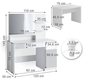 Schminktisch Elisa Sitzbank LED Weiß - Holzwerkstoff - 120 x 145 x 55 cm