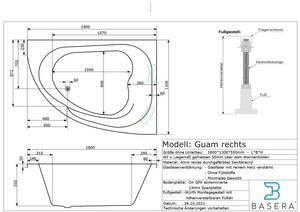 BASIC Indoor Whirlpool Guam Re. Weiß - Kunststoff - 130 x 70 x 180 cm