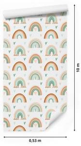 Papier Peint ARC-EN-CIEL Cœurs Boho Beige - Marron - Vert - Blanc - Papier - Textile - 53 x 1000 x 1000 cm