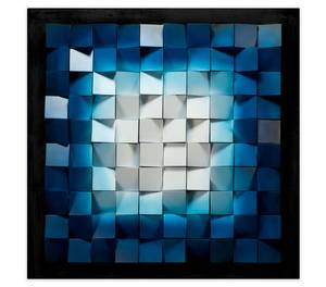 Tableau 3D Brillance et profondeur Bleu - Blanc - Matière plastique - En partie en bois massif - 75 x 75 x 7 cm