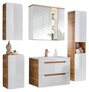 Badezimmer Set in Hochgl weiß Wotaneiche Weiß - Holzwerkstoff - 180 x 195 x 46 cm