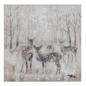 Tableau peint à la main Snowy Forest Gris - Blanc - Bois massif - Textile - 60 x 60 x 4 cm