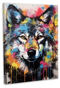 Leinwandbild Bunter-Wolf 3 Blau - Holzwerkstoff - Textil - 30 x 45 x 2 cm