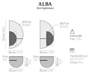 ALBA L SLIM Halbrunder Nachttisch Braun - Massivholz - 35 x 72 x 29 cm