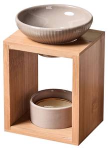 Duftbrenner Keramik und Bambus- Yona Schwarz - Holz teilmassiv - 7 x 13 x 9 cm