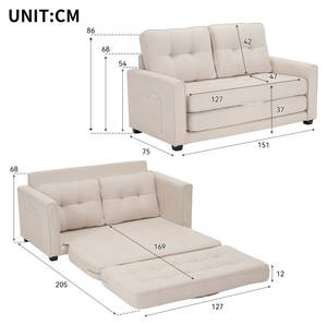 2-Sitzer Sofa Mercury Ⅷ Beige - Holzwerkstoff - Metall - Textil - Holzart/Dekor - Holz teilmassiv - 205 x 86 x 151 cm