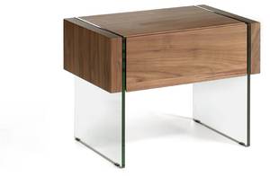 Nachttisch aus Walnuss und Glas Braun - Glas - Massivholz - Holzart/Dekor - 58 x 43 x 39 cm
