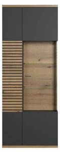 Vitrinenschrank Norris Grau - Holz teilmassiv - 80 x 205 x 37 cm