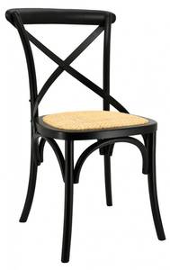 Chaise en bouleau et rotin Bistrot chic Noir - Bois manufacturé - 51 x 89 x 55 cm