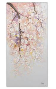 Tableau peint Pink Rain of Blossoms Rose foncé - Blanc - Bois massif - Textile - 60 x 120 x 4 cm