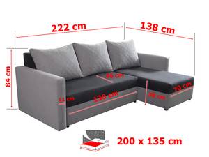 Ecksofa ANGLE Schwarz - Steingrau - Ecke davorstehend links