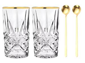 Set: Latte Macchiato Gläser + Löffel Gold - Glas - 8 x 14 x 8 cm