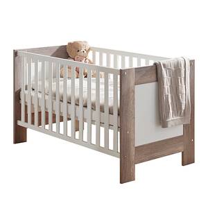 Lit pour bébé Berti Chêne sauvage couleur truffe / Blanc mat - Avec montants amovibles