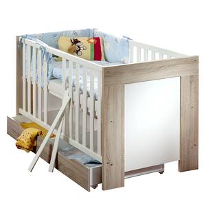 Lit pour bébé Bini Chêne brut de sciage / Blanc mat - Avec montants amovibles et cadre de lit
