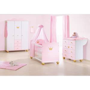 Babybett Prinzessin Karolin Fichte massiv - Weiß/Rosa