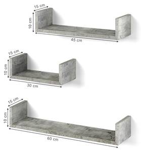Wandregal Beton 3er Set Grau - Holzwerkstoff - 30 x 10 x 15 cm
