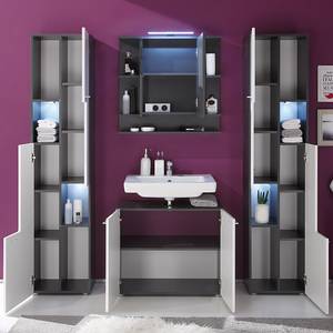 Salle de bain Angulo 5 éléments - Imitation graphite / Blanc - Imitation graphite / Blanc - Sans spot encastré