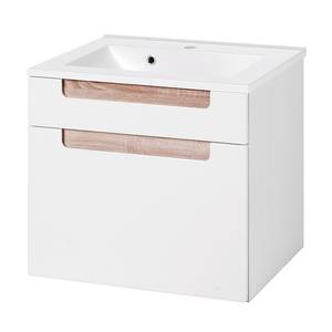 Set di armadietti per il bagno Laris I 3 pezzi - Bianco lucido/ Effetto quercia Sonoma