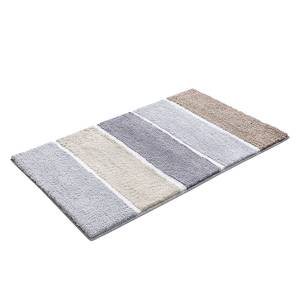 Tapis de bain Block Stripe Fibres synthétiques - Gris / Cappuccino - 70 x 120 cm