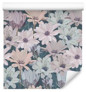 Papier Peint MARGUERITES Fleurs Plantes Bleu - Vert - Mauve - Blanc - Papier - Textile - 53 x 1000 x 1000 cm