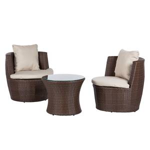 Ensemble de balcon Rattanesco Puca 3 éléments - Polyrotin / Tissu - Marron / Beige