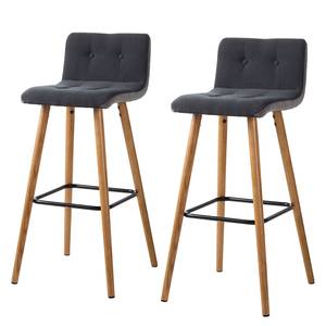 Tabourets de bar Troon (lot de 2) Chêne massif / Tissu - Gris / Anthracite