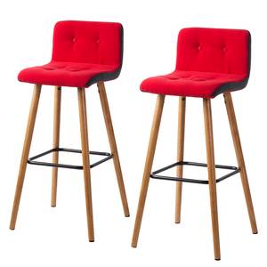 Tabourets de bar Troon (lot de 2) Chêne massif / Tissu - Rouge / Anthracite