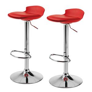 Tabourets de bar Suleiman (lot de 2) Matériau synthétique / Acier inoxydable - Rouge / Chrome