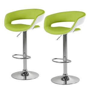 Tabouret de bar Sumaika II (lot 2) Imitation cuir / Chrome - Citron vert / Blanc